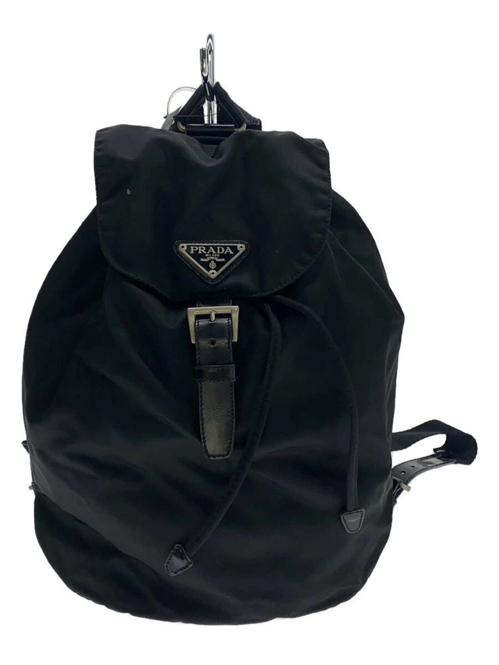 Prada Tessuto Backpack black signature enameled metal triangle